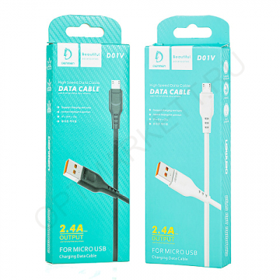 Кабель USB DENMEN D01V(2.4A Fast Charge -1 м.) резиновый(разъём Micro, цвет белый, в кор)